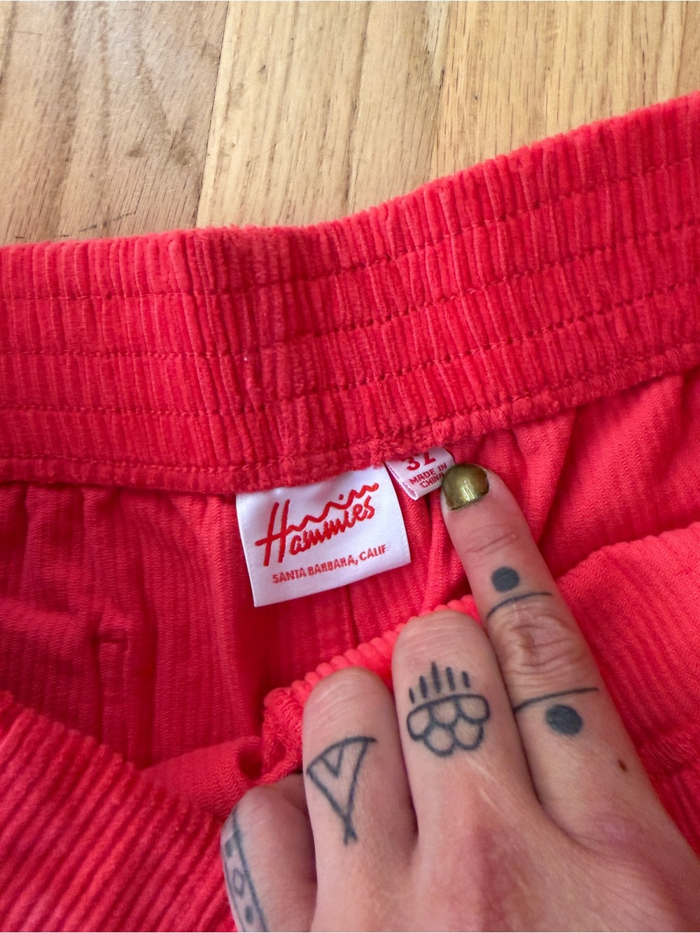 High-Waist Cherry Red Corduroy Hammie’s Women's Shorts - Picture 5 of 5